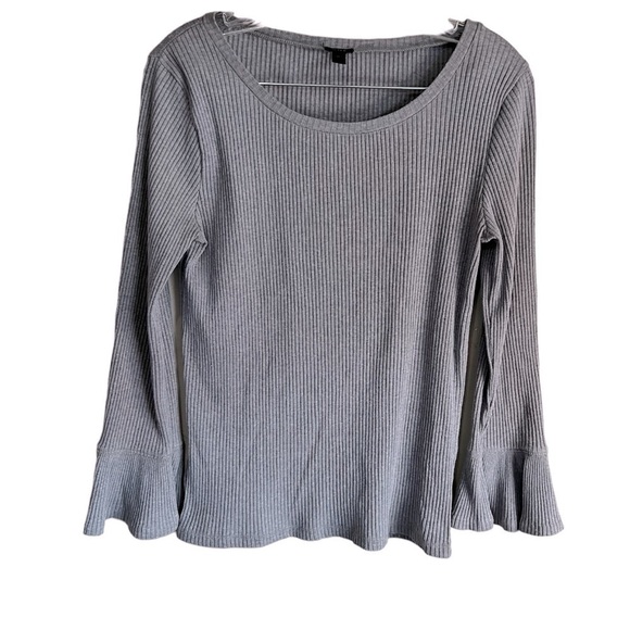 J. Crew Tops - J. Crew Gray‎ Ribbed Bell Sleeve Long Sleeve Top